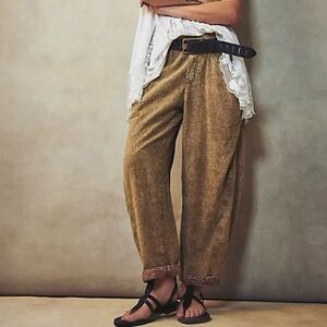 Free People Gold-Brown Relaxed High-Waist Pants